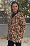 Büyük Beden Camel Leopar Deseli  Ceket