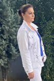 Kadın Beyaz Star Jean Ceket