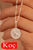 Kadın Gümüş Kolye - Gümüş Yuvarlak Model Burç İşlemeli Kadın Kolye