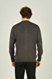 Ateş Triko Erkek Fermuarlı Cep Detaylı Hakim Yaka Yün Hırka 4491 Koyu Gri