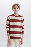 DeFacto Erkek Çocuk Oversize Geniş Kalıp Bisiklet Yaka Çizgili Sweatshirt D5677A824WNER37
