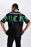 DeFactoFit NBA Milwaukee Bucks Oversize Geniş Kalıp Bisiklet Yaka Kısa Kollu Tişört B3910AX25SPBK81