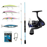 YekOutdoor Okuma Spin Olta Seti Okuma Fuel Spin 2,74 cm 7-30 gr 2 Parça Spin Kamışı&Okuma Fin Chaser X FNX-40BL Blue 1BB Olta Makinesi