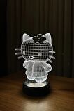 Hello Kitty Figürlü Led Gece Lambası | Günışığı Renk | Ahşap Antrasit Taban