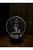 Küçük Prens Le Petit Prince Figürlü Led Gece Lambası | Günışığı Renk | Ahşap Antrasit Taban