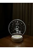 Küçük Prens Le Petit Prince Figürlü Led Gece Lambası | Günışığı Renk | Ahşap Beyaz Taban