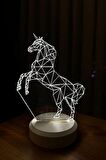 Unicorn Figürlü Led Gece Lambası | Gün Işığı Renk | Ahşap Beyaz Taban
