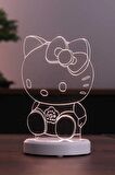 Hello Kitty Pilli Gece Lambası | Günışığı Renk | Ahşap Beyaz Taban