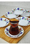 6'lı Porselen Çay Tabağı Lale Motifli Osmanlı Deseni Çay Tabak