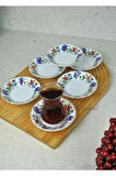 6'lı Porselen Çay Tabağı Lale Motifli Osmanlı Deseni Çay Tabak