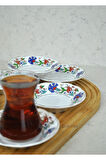 6'lı Porselen Çay Tabağı Lale Motifli Osmanlı Deseni Çay Tabak
