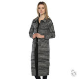 Polo Yaka Uzun Kaban | Hrk13693 Siyah Beyaz Kilim