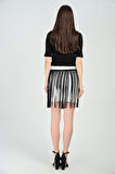 Kisa Deri Püsküllü Celik Etek | Etk14332 Ekru