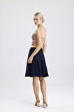 Scuba Volanlı Diz Üstü  Etek | Etk13994Uz Lacıvert