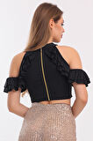 Kol Ve Yanları Volanlı Payet  Bluz | Blz32229 Gold