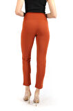 Süs Metal Fermuar Cepli Twin Krep Pantolon | PNT32348 Kıremıt