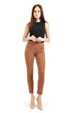 Süs Metal Fermuar Cepli Twin Krep Pantolon | PNT32348 K. Vizon