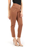 Süs Metal Fermuar Cepli Twin Krep Pantolon | PNT32348 K. Vizon
