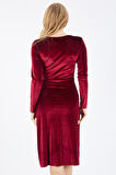 Ön Kruvaze U.Kol Kadife Elbise | Elb32410 Bordo