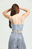 Astarli Croptop   Askili Bustiyer_Bus32491 Grı