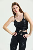 Astarli Croptop   Askili Bustiyer_Bus32491 Siyah