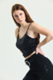 Astarli Croptop   Askili Bustiyer_Bus32491 Siyah