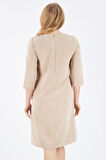 Sırtı 40 Cm.Gizli Fermuarlı Truvakar Kol Kadife Elbise | Elb32565 Bej
