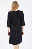 Sırtı 40 Cm.Gizli Fermuarlı Truvakar Kol Kadife Elbise | Elb32565 Siyah