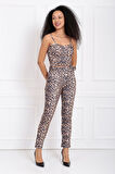 Beli 5 Cm.Lik Kumaş Kaplama Toka Ve Kemerli Scuba Leopar Dar Paça Pantolon | PNT32734 Leopar Desenli