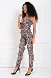 Beli 5 Cm.Lik Kumaş Kaplama Toka Ve Kemerli Scuba Leopar Dar Paça Pantolon | PNT32734 Leopar Desenli