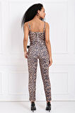 Beli 5 Cm.Lik Kumaş Kaplama Toka Ve Kemerli Scuba Leopar Dar Paça Pantolon | PNT32734 Leopar Desenli