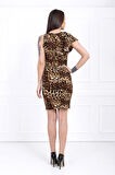 Tek Kollu Volanlı Leopar Elbise | ELB32797 Leopar Desenli
