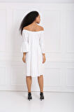 Uzun Kol Madonna Yaka Elbise | ELB32691 Beyaz