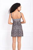 Omuz Askılı Önden Bağlamalı Leopar Elbise | ELB32987 Leopar Desenli