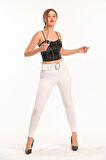 Kemerli  Scuba Krep Pantolon | PNT33395 Ekru