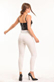 Kemerli  Scuba Krep Pantolon | PNT33395 Ekru