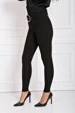 Kemerli  Scuba Krep Pantolon | PNT33395 Siyah