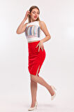Büzgülü Scuba Krep Etek | Etk33535 Kırmızı