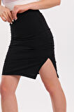 Büzgülü Scuba Krep Etek | Etk33535 Siyah