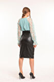 Beli Kuşaklı Önü Düğmeli Deri Etek | ETK33549 Siyah