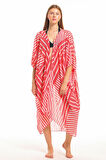 Şifon Plaj Kimono | ELB33597 Fuşya Çizgili