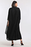 Şifon Plaj Kimono | ELB33597 Siyah Nakışlı