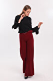 Yanları Kumaş Kaplama Kemerli İspanyol Paça Scuba Krep Pantolon | PNT33393 Bordo