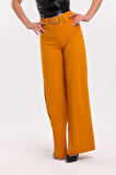Yanları Kumaş Kaplama Kemerli İspanyol Paça Scuba Krep Pantolon | PNT33393 Safran
