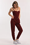Beli Ve Paçası Lastikli Cepli  Scuba Krep Pantolon Pnt33884 Bordo