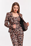 Leopar Desen Ceket | Ckt31787YN Siyah Ekru Kahve Leopar