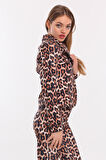 Leopar Desen Ceket | Ckt31787YN Siyah Ekru Kahve Leopar