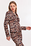 Leopar Desen Ceket | Ckt31787YN Siyah Ekru Kahve Leopar