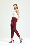 Beli Ve Paçaları Lastikli Süet Pantolon | PNT33895 Bordo