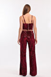 Lastikli Geniş Paça Payetli Abiye Pantolon | Pnt33970 Bordo